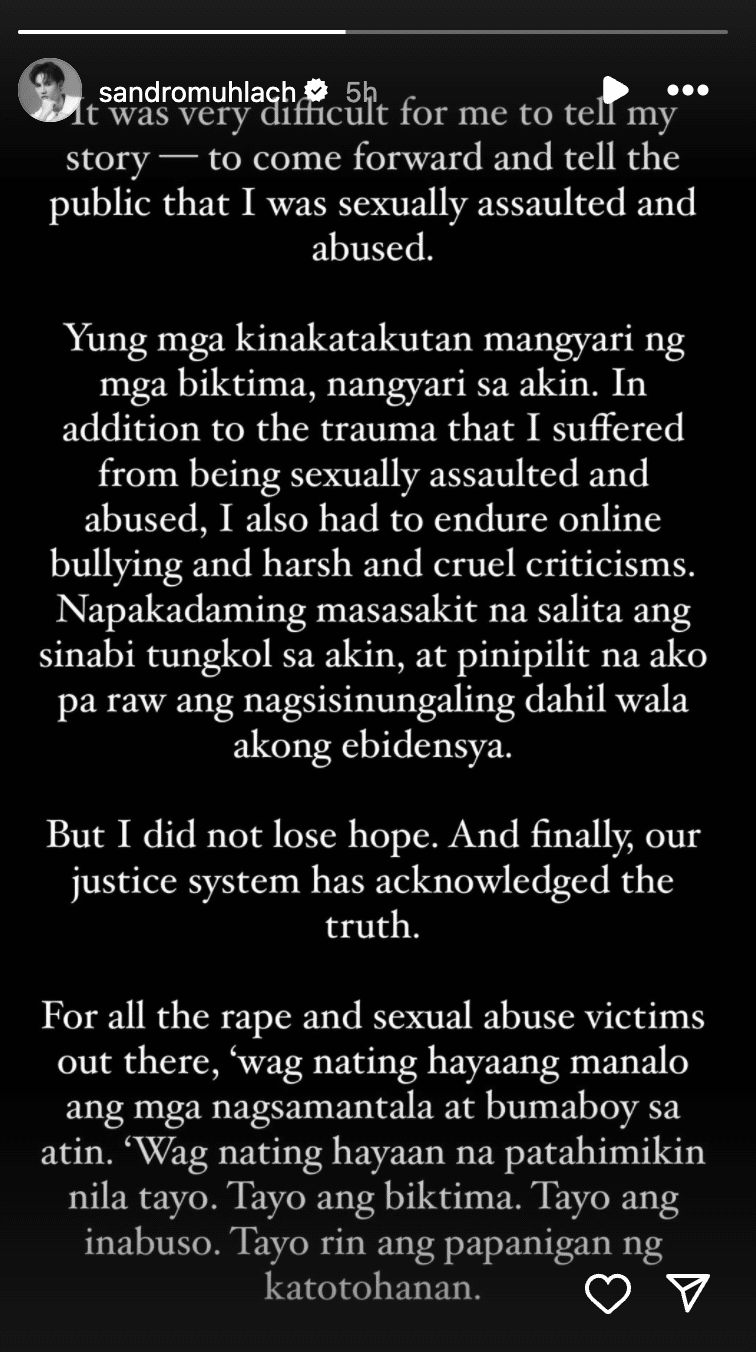 Sandro Muhlach urges sexual abuse victims to stand against abusers